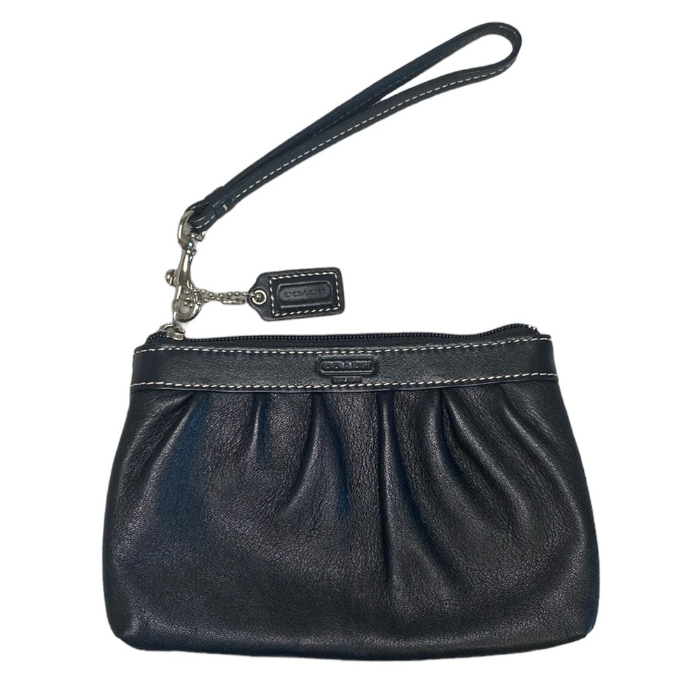 Coach Black Pleated Detail Full Zip Inner Pocket Wristlet